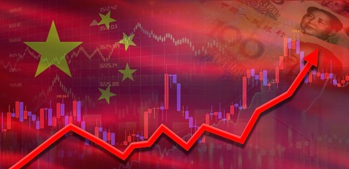 China financial growth on market graph. China economic growth on financial graph