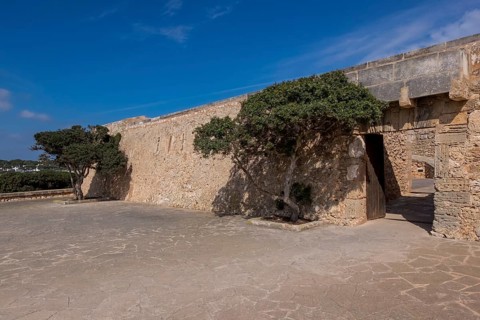 Entrance to Es Forti Fortress, Cala d'or, Santanyi, Majorca, Balearic Islands, Spain, Europe