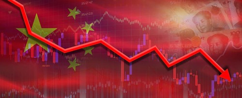 China financial crisis on economic graph. Financial fall of China on economy market