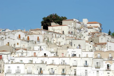 The typical white houses of the mountain village of Monte Sant Angelo, Puglia, Italy, Europe
