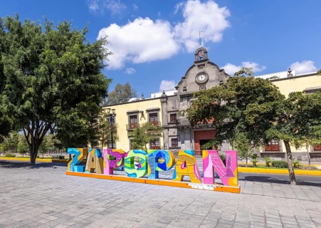 Zapopan, Jalisco, Mexico, 10 September, 2021: Colorful letters of Zapopan central plaza in historic