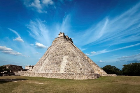 Ancient mayan pyramid (Pyramid of the Magician El Adivino) in Uxmal, Mexico, Central America