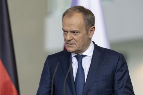 Donald Tusk, Prime Minister of Poland, recorded during a press conference at the Federal
