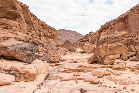 Colored canyon with red rocks. Egypt, desert, the Sinai Peninsula, Nuweiba, Dahab
