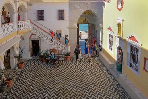 Courtyard of Panormitis Monastery, Symi Island, Dodecanese, Greek Islands, Greece, Europe