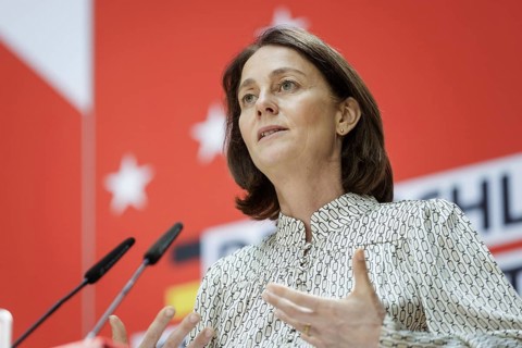 Katarina Barley, SPD lead candidate for the 2024 European elections, at a press conference