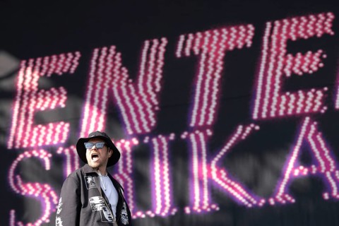 Adenau, Germany, 7 June 2024: Enter Shikari (Roughton Rou Reynolds, singer) play at Rock am Ring.