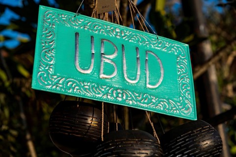 Sign with the inscription Ubud, travel, place, name, tourism, destination, culture, Asian, holiday,