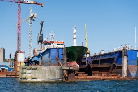 Svendborg harbour, shipping, dry dock, ship, repair, crane, Baltic Sea, Fyn, Fyn Island, Denmark,