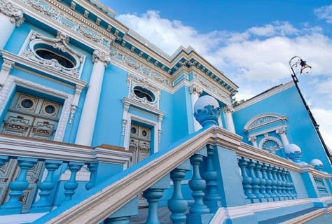 Scenic colorful colonial Merida streets in Mexico, Yucatan