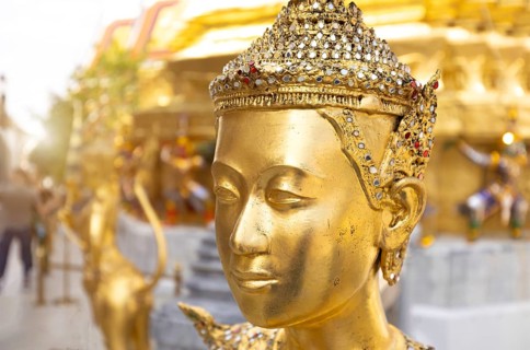 Scenic golden temple of emerald buddha Wat Phra Kaew in Bangkok, Thailand, Asia