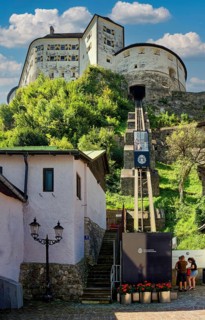 Passenger lift to the medieval fortress of Kufstein with the museum, Kufstein, Tyrol, Austria,