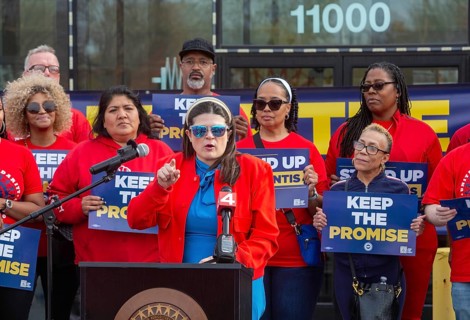 Detroit, Michigan USA, 30 October 2024, Congresswoman Haley Stevens speaks as members of United