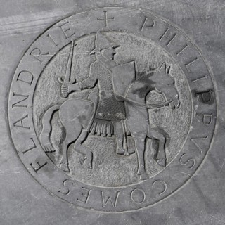Commemorative plaque of Philip I Count of Flanders in 12th century, Nieuwpoort, West Flanders,