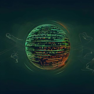 Illustration of an abstract, vibrant green colored rotating digital sphere with patterns resembling