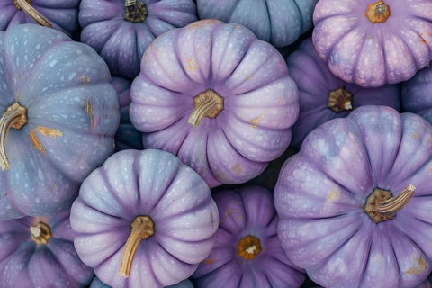 Top view of purple decorative muscade pumpkins. Generative AI, AI generated