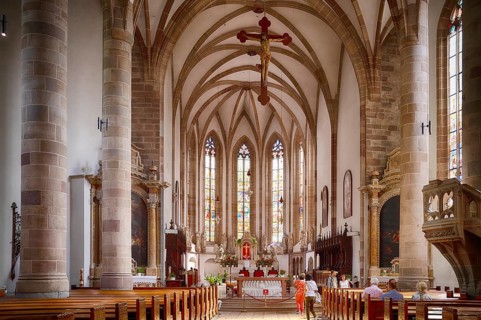 Interior view, nave, choir, parish church, parish church of St Nicholas, Merano, Merano, South