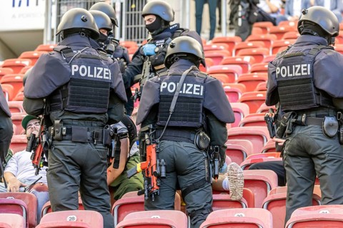 Baden-Württemberg police anti-terror exercise in the stadium. In the run-up to the European