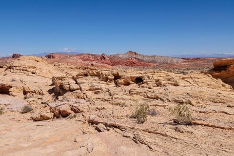 Sandstone rock formations in the Rainbow Vista area at Valley of Fire State Park near Overton,