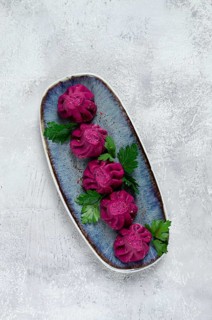Beetroot khinkali, mini khinkali, purple, Georgian cuisine, no people