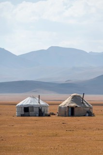 Yurts in the highlands, Naryn region, Kyrgyzstan, Asia