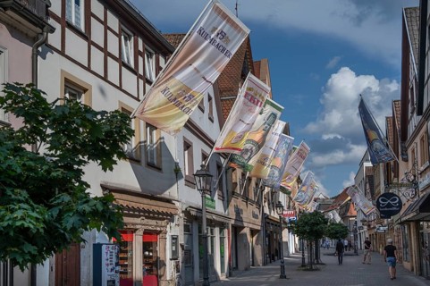 Flag decoration in the old town centre for the Kulmbach Beer Week, Kulmbach, Upper Franconia,