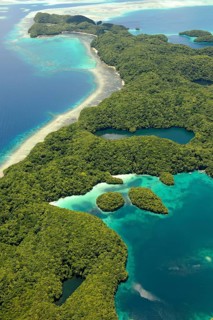 Aerial view of part of Eil Malk Island in the island paradise of Palau in the Western Pacific, in