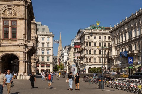 Kaerntner Straße pedestrian zone in Vienna, Austria, Europe