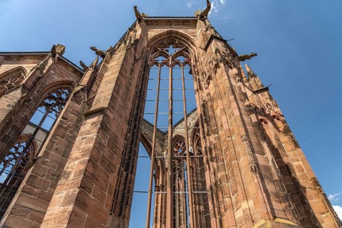 The ruins of the Gothic Werner Chapel in Bacharach, World Heritage Upper Middle Rhine Valley,