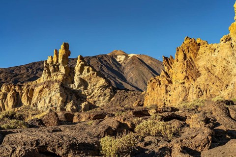 Spain's highest mountain Teide and the Roques de Garcia in Teide National Park, Tenerife, Canary