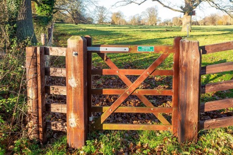 Access to countryside, Private No Public Right of Way sign on gate to field, Sutton, Suffolk,