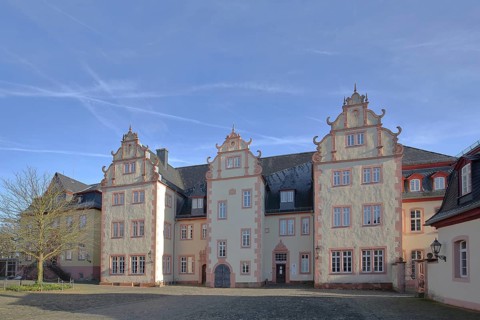 Renaissance castle with tail gable and today's tax office, castle complex, Friedberg, Wetterau,