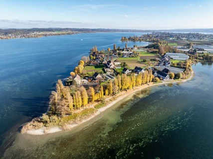 Aerial view of the north-western tip of the island of Reichenau with the district of Niederzell and