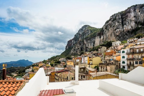 Picturesque village and steep mountains, Ulassai, Province of Ogliastra, Sardinia, Italy, Europe
