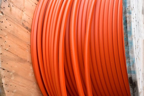 Laying fibre optic cable for fast Internet, Schleswig-Holstein, Germany, Europe