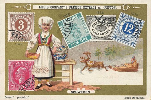 Series of historical valuable stamps, Sweden, Liebig picture, digitally restored reproduction of a