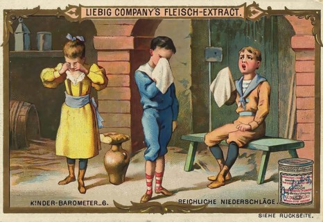 Picture series Children's barometer, 6, abundant rainfall, crying children, Liebig picture,