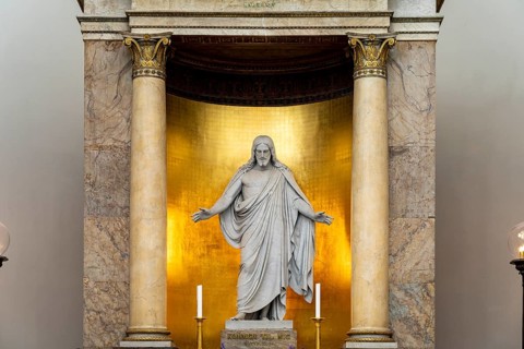 Christ statue by Bertel Thorvaldsen in the Church of Our Lady in front of Frue Kirke or Copenhagen