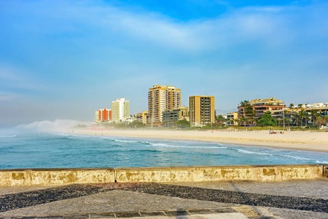 Morning on the breakwater of Barra da Tijuca beach, one of the most famous in the city of Rio de