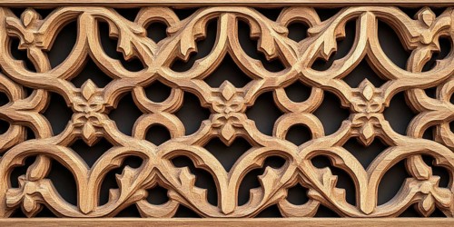 Banner with elegant embossed wooden wall with carvings. Generative AI, AI generated