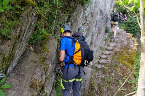Via ferrata climbers on the Middle Rhine via ferrata Boppard, Rhineland-Palatinate