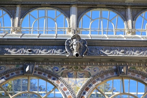 Detail of Palacio de Cristal, Crystal Palace built 1887 in El Retiro park, Madrid, Spain, Europe