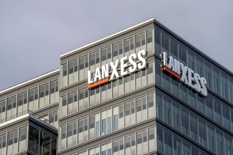 Kennedyufer in Cologne Deutz, on the Rhine, Lanxess Tower, administration building, Cologne, North