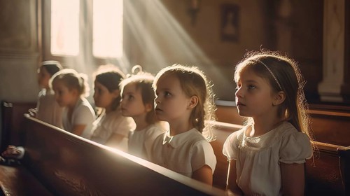 Young girls gather in the church for the choir singing, generatvie AI, AI generated