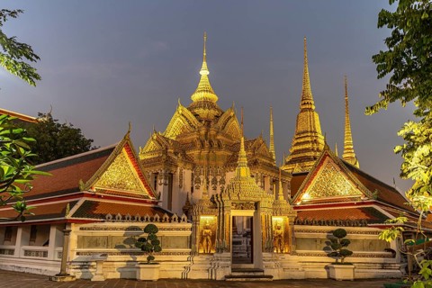 Phra Mondop Library of the Buddhist temple Wat Pho at dusk, Bangkok, Thailand, Asia