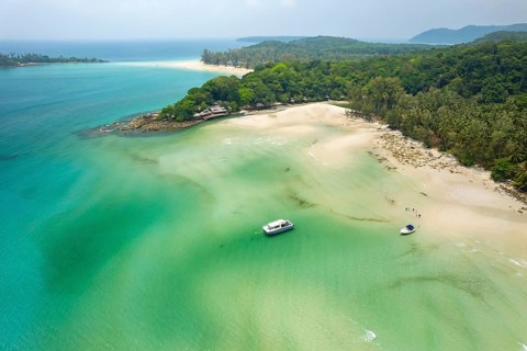 Aerial view of Khlong Yai Kee Beach, Ko Kut Island or Koh Kood in the Gulf of Thailand