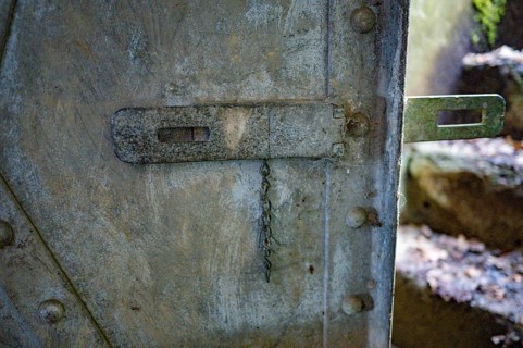 Bunker door Cheneux, 2nd World War, built 1933-1936, Ardennes offensive, heavy door weathered, a