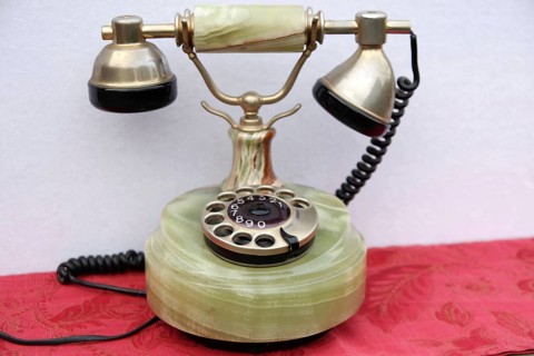 Telephone, antique, marble, dialling disc, nostalgia, ancient telephone with traces of use, a