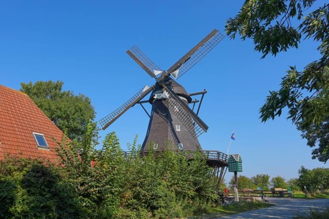 Old windmill, mill museum in Lemkenhafen, Fehmarn Island, Baltic Sea island, Ostholstein district,