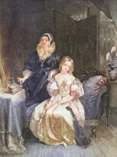 Juliet and her nurse. Illustration for the play Romeo and Juliet by William Shakespeare,